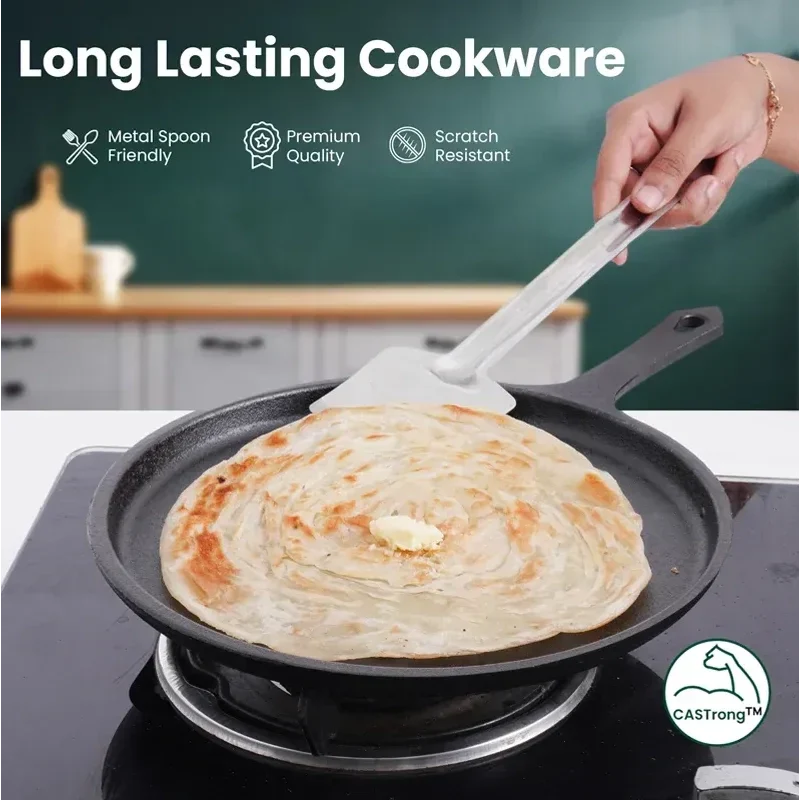 The Indus Valley CASTrong Cast Iron Cookware Set: Tawa + Fry Pan + Wok Kadai, Kitchen set for Home, Pre-seasoned,100% Pure Cast Iron Cookware,Toxin-free Pots and Pans,Tadka Pan | Grocsy