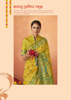 Yellow Tusser Silk Woven Design Saree With Unstitched Blouse Piece - Norita Royal Pradha | Grocsy