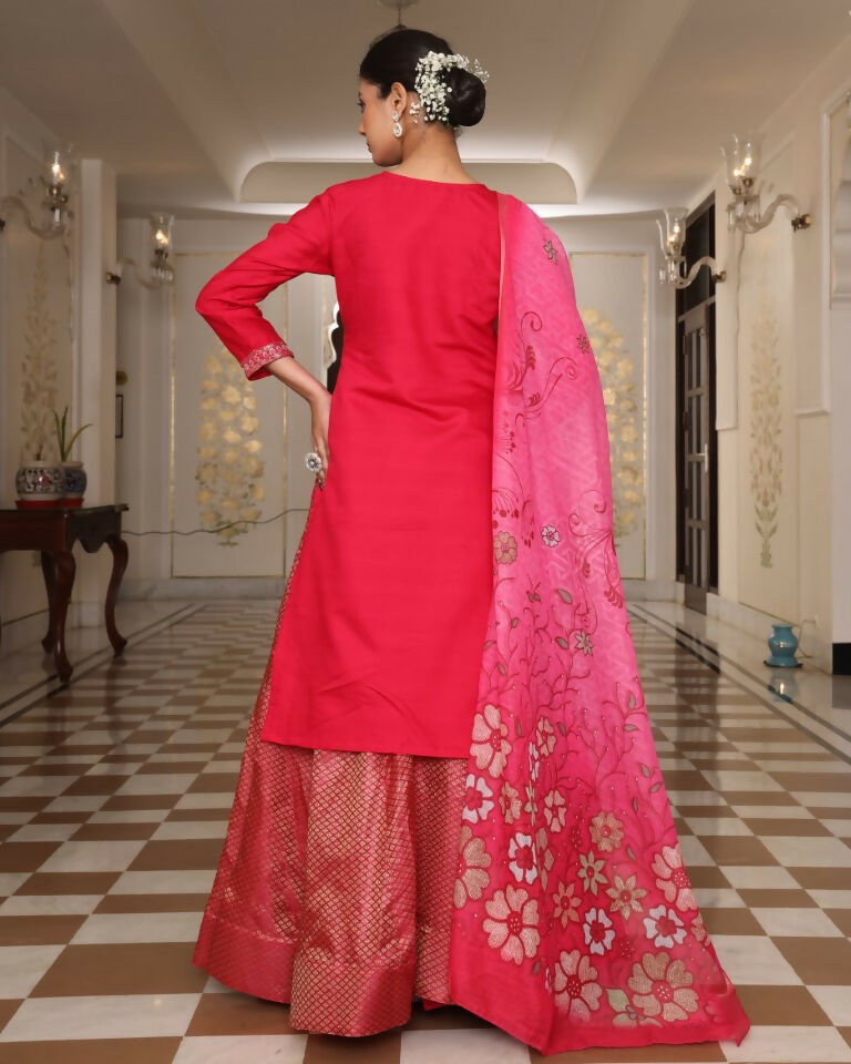 Jyoti Fashion Women's Pink Cotton Silk Floral Print with Embroidered Kurta Set | Grocsy