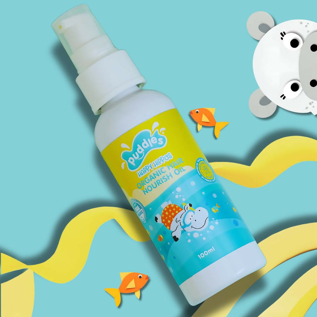 Puddles Happy Hippos Organic Nourish Hair Oil for Kids, Nourishing & Strengthening Formula for Delicate Hair & Scalp | Grocsy