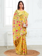 Shree Shyam Fashion Linen Cotton Yellow Saree | Grocsy