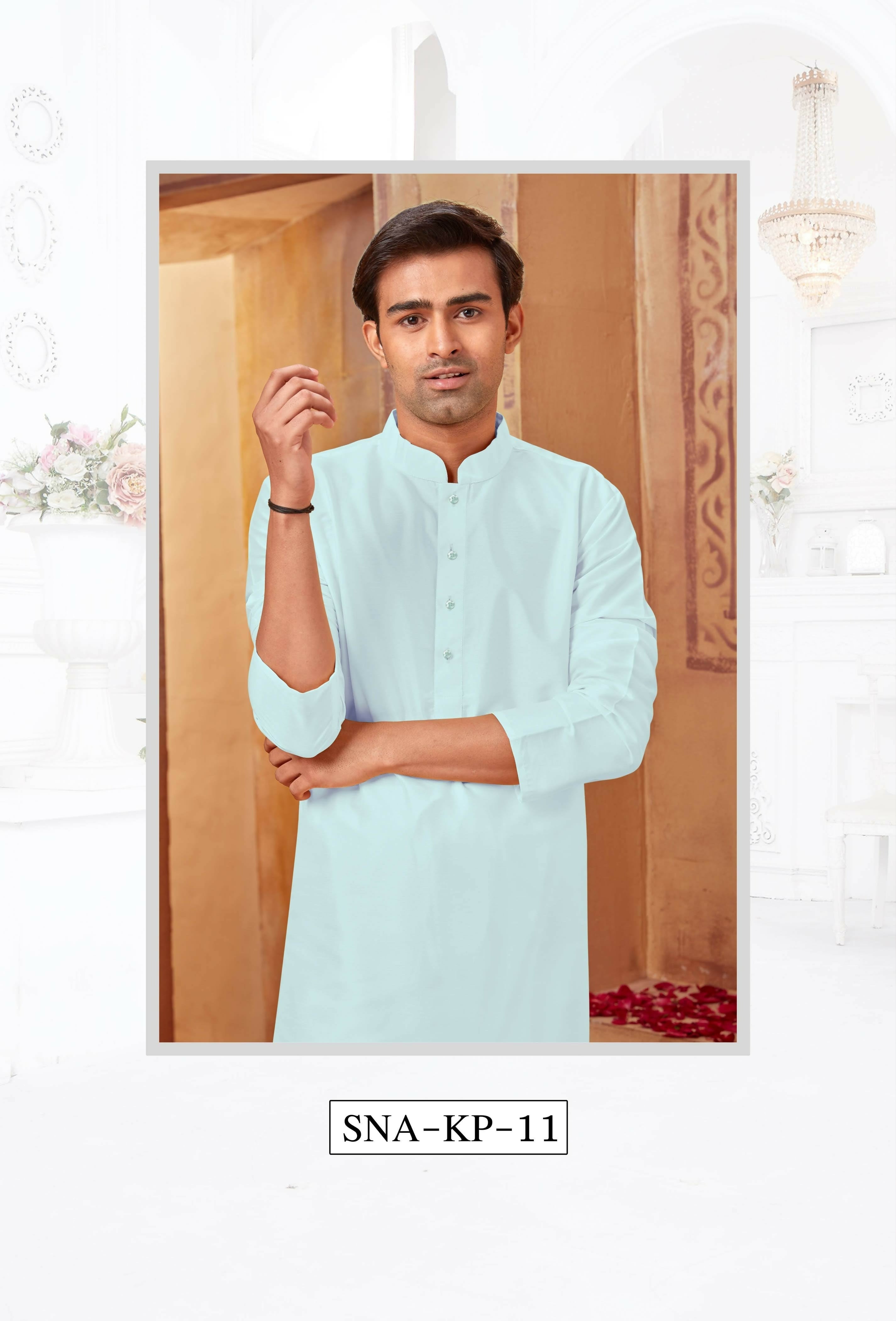 Joban Fashion Light Blue Art Silk Kurta Pyjama | Grocsy