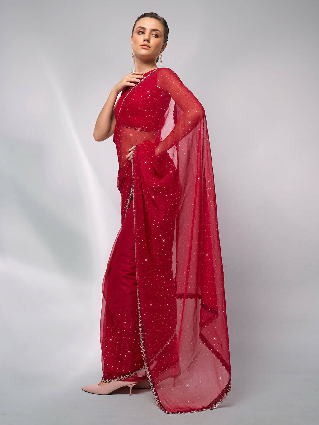 Red Moss Swarovski Designer Saree - Shezlin | Grocsy