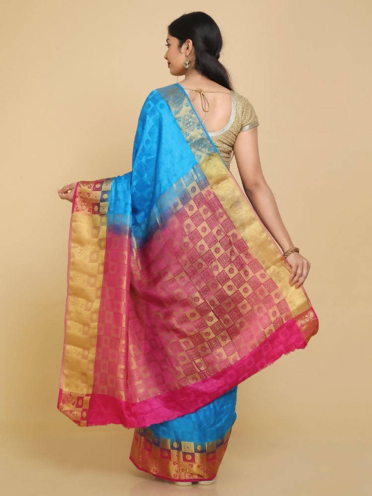 Kalamandir Checked Dark Blue Pashmina Saree | Grocsy