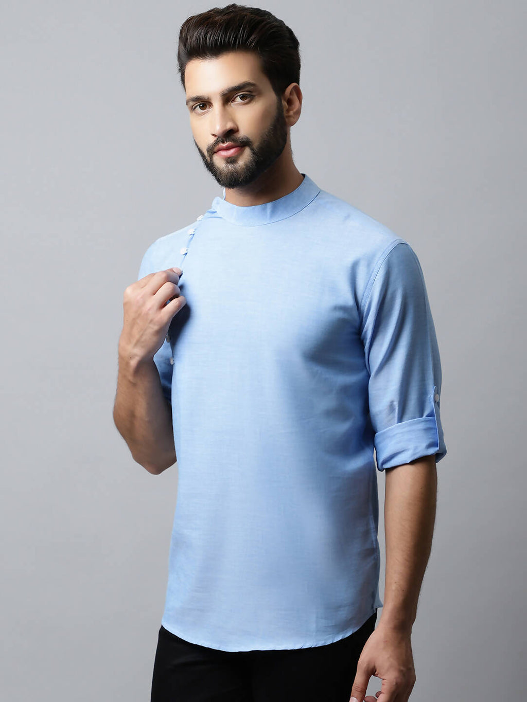 Even Apparels sky Blue Color Pure Cotton Men's Kurta With Side Placket (MMS503) | Grocsy
