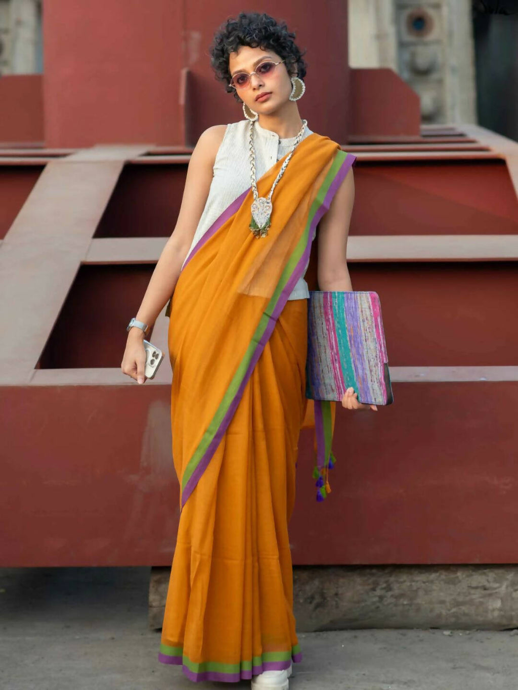 Suta Mustard Solid Mul Cotton Saree | Grocsy