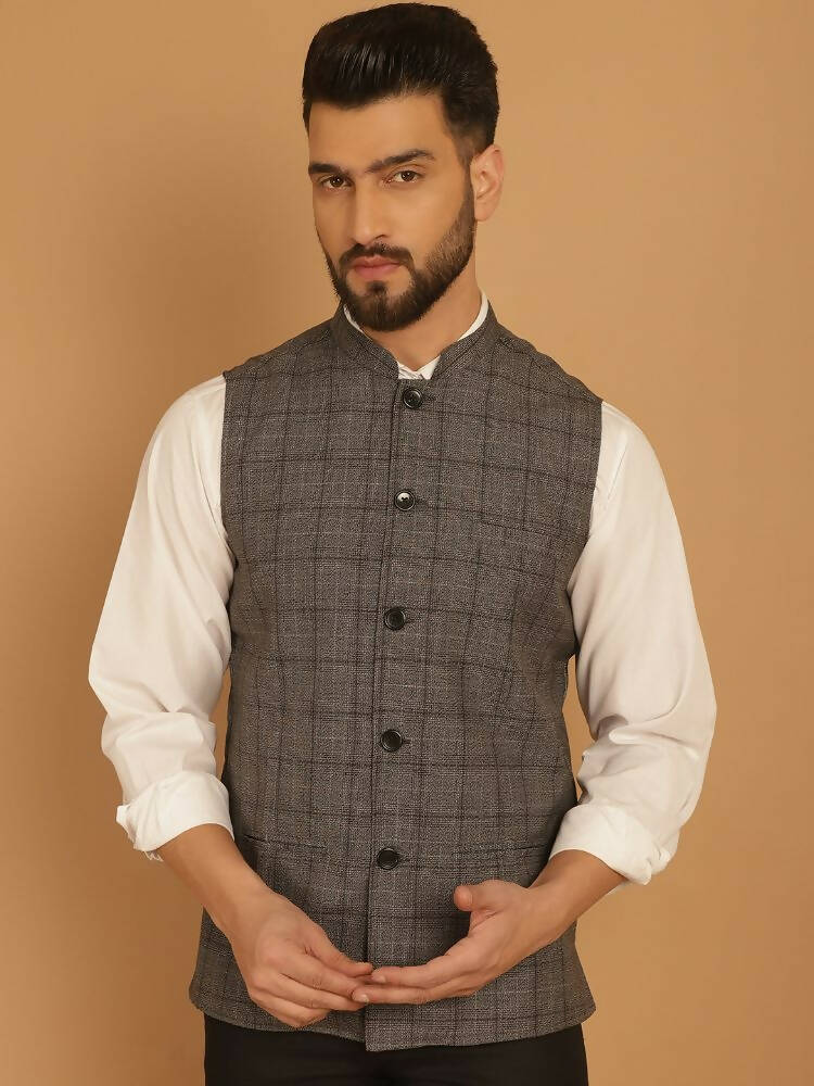 Even Apparels Nehru Jacket With Welt Pockets - Grey | Grocsy