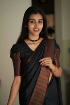DEIANA'S Beautiful Designer Golden zari Soft Lichi Silk Saree - Black | Grocsy