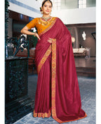 Maroon Solid Vichitra Saree With Unstitched Blouse Piece - Selena | Grocsy