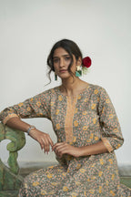 Grey Cotton Floral Printed A line Kurta - Prasuti | Grocsy