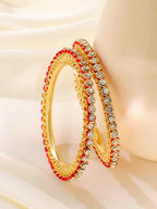 NVR Women Set of 2 Gold-Polished Red Kundan Studded Bangles