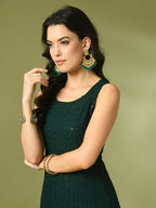 Myshka Women's Green Embroidered Cotton Straight Party Kurta Set | Grocsy