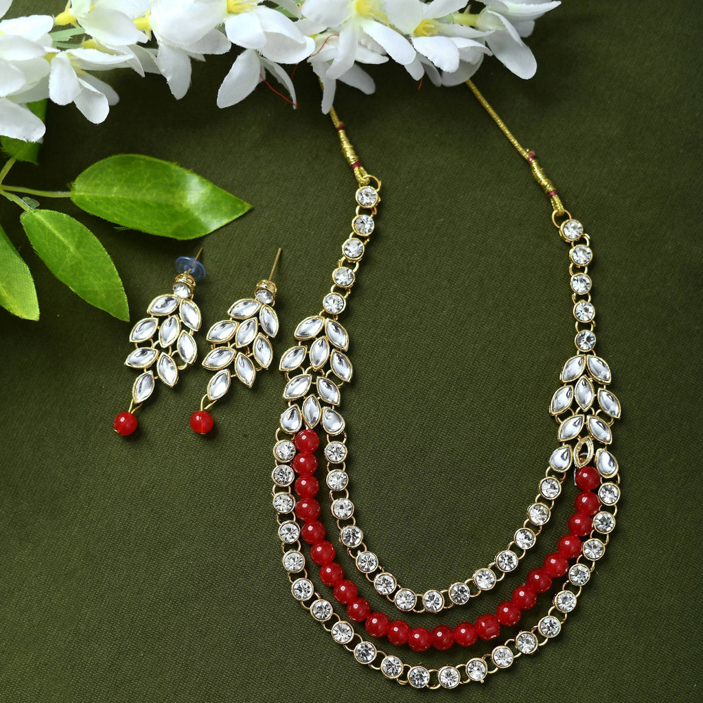 Mominos Fashion Johar Kamal Handicraft Finish White & Red Pearls Choker For Women (White/Red) | Grocsy