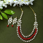 Mominos Fashion Johar Kamal Handicraft Finish White & Red Pearls Choker For Women (White/Red) | Grocsy