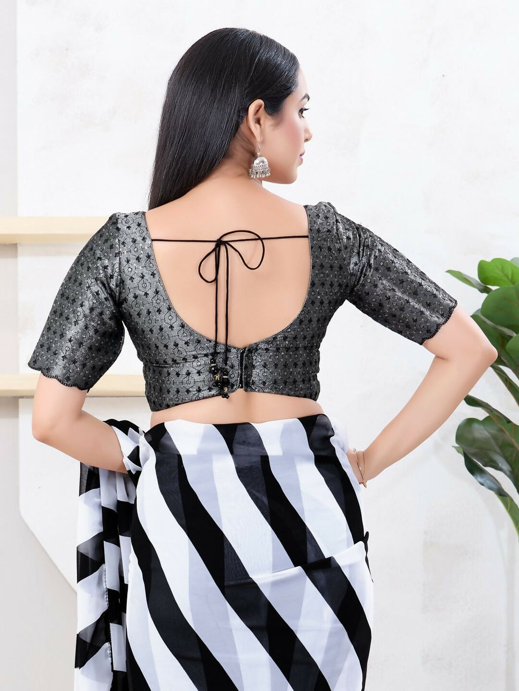Joban Fashion Black Tissue Elbow Sleeveless Back Open Blouse | Grocsy