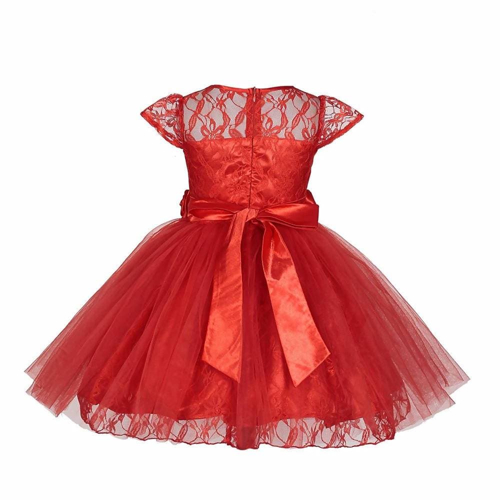 Asmaani Baby Girl's Red Color Satin A-Line Frock (As-Dress-22131) | Grocsy