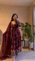Teeya Creation Maroon Color Faux Georgette Long Party Wear Gown | Grocsy