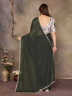 PR Fashion Mehen Star Georgette Solid Georgette With Mirror Border Saree | Grocsy