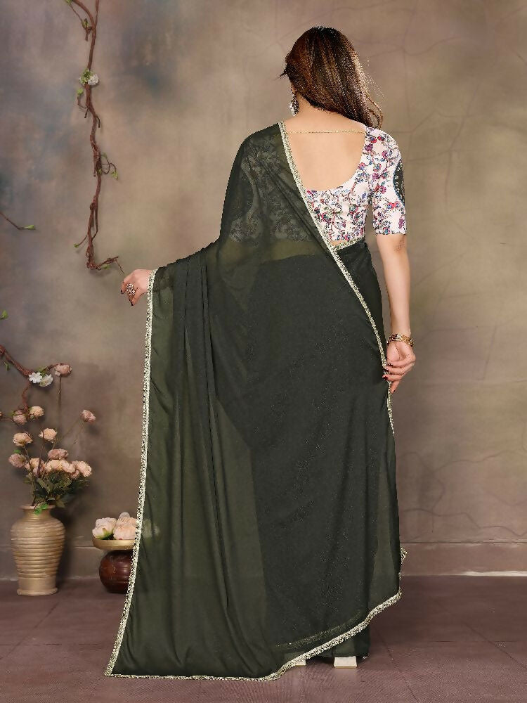 PR Fashion Mehen Star Georgette Solid Georgette With Mirror Border Saree | Grocsy