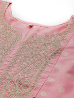 Ahalyaa Women Floral Yoke Design Tunic with Palazzos - Pink Color | Grocsy