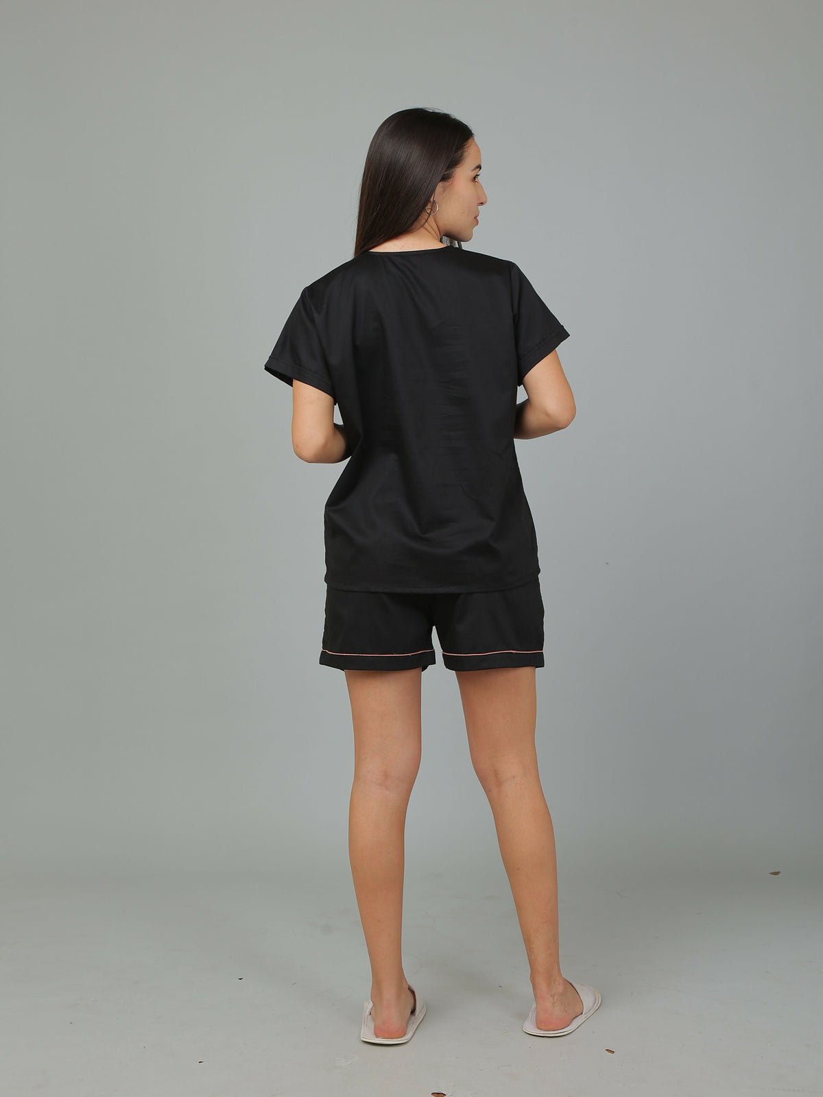 Breathables Women Cotton Night Suit Shirt And Shorts Co-Ord Set I Nightwear | Loungewear Set In Solid Colours | Grocsy
