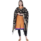 A R Silk Women's Zari Embroidery Vanarsi Silk Black Chunni | Grocsy
