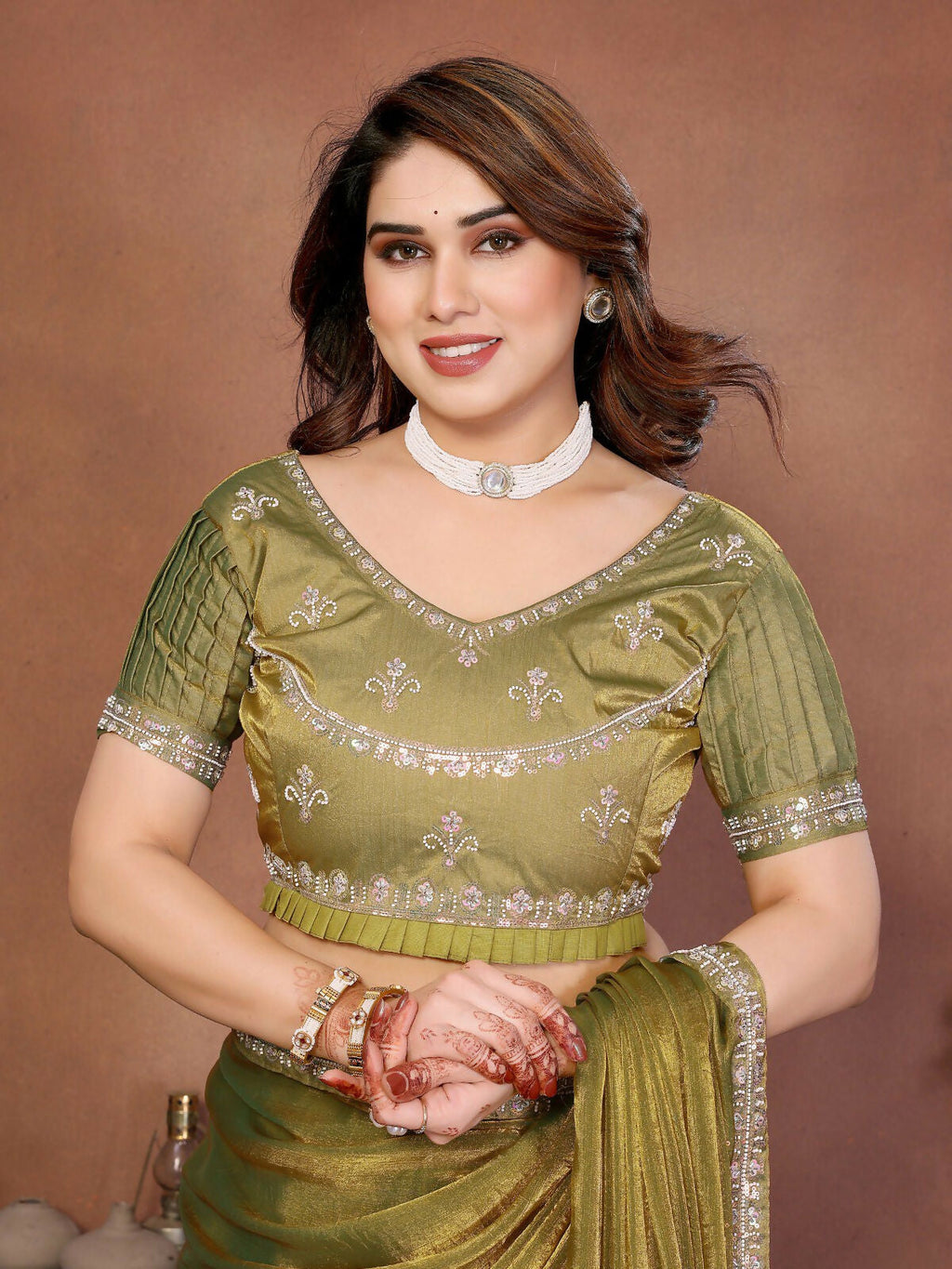 Teeya Creation Trendy Stylish Party Wear Fendy Chiffon Saree-Green | Grocsy