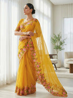 Joban Fashion Yellow Candy Crush Party Wear Sarees | Grocsy