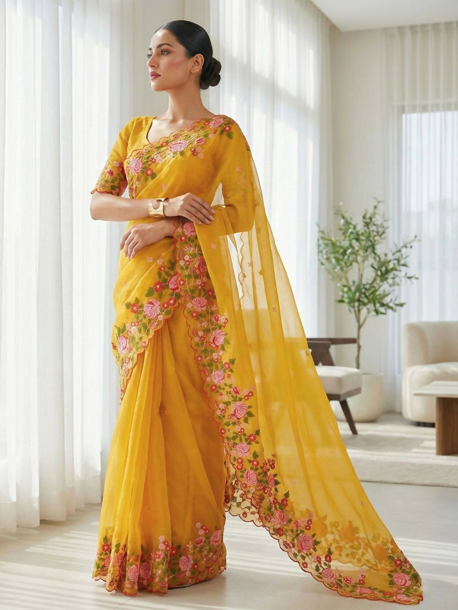 Joban Fashion Yellow Candy Crush Party Wear Sarees | Grocsy