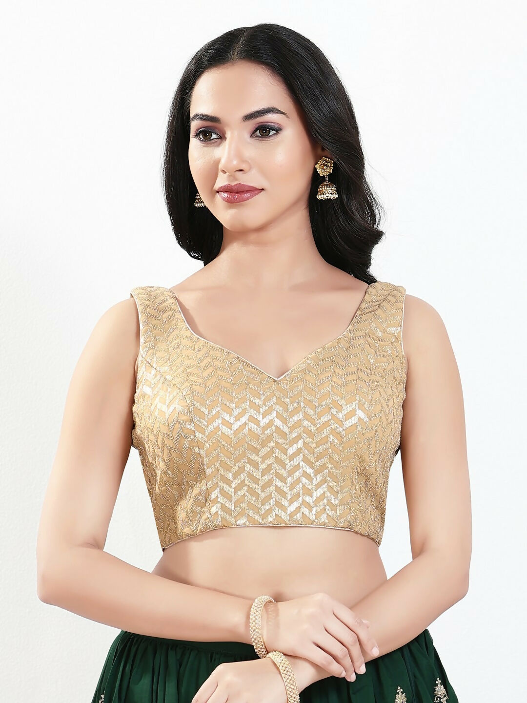 Joban Fashion Gold Silk Padded Blouse With Sweetheart Neck Sleeveless | Grocsy