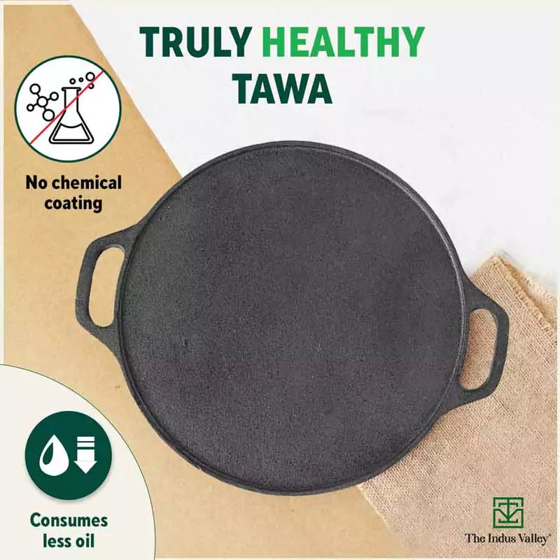 The Indus Valley CASTrong Cast Iron Roti/Dosa Tawa, Pre-seasoned, Nonstick, 100% Pure, Toxin-free, Gas & Induction,Spatula, 30.2cm, 2.4kg | Grocsy