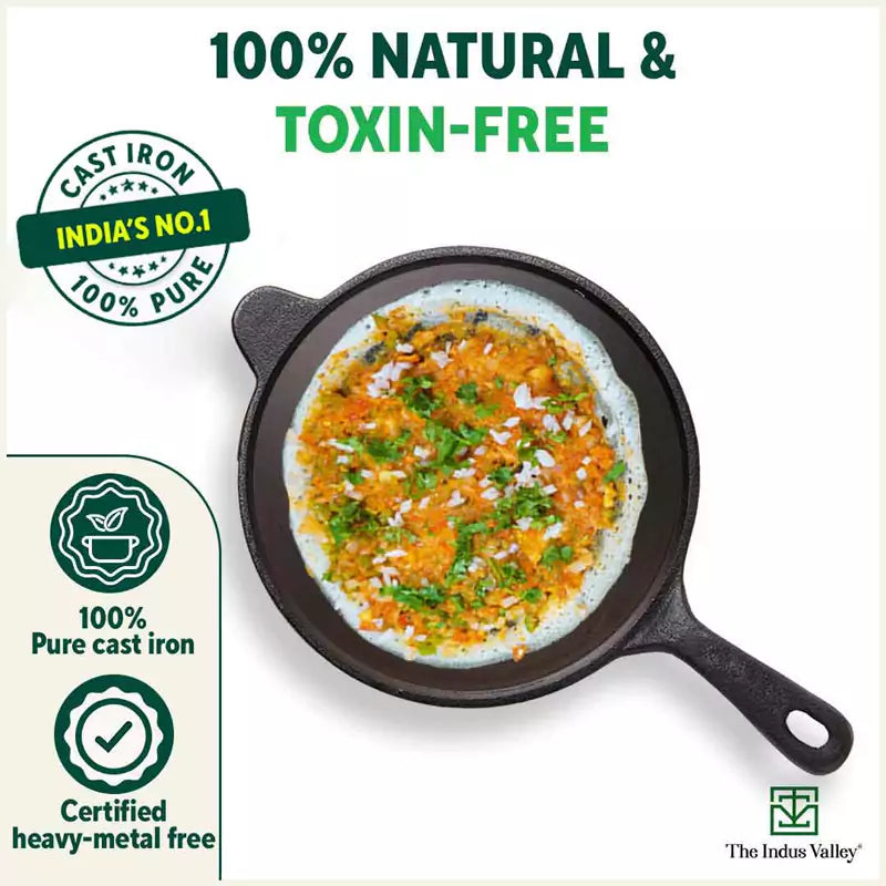 The Indus Valley Super Smooth Cast Iron Set: Kadai+ Tawa+ Frypan, Kitchen set for Home, Nonstick, 100% Pure, Toxin-free, Tadka Pan | Grocsy