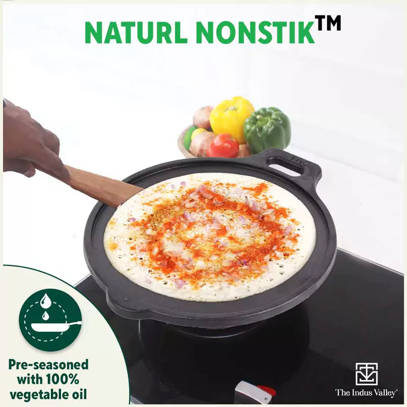 The Indus Valley Super Smooth Cast Iron Tawa,Pre-seasoned, Nonstick, 100% Pure, Toxin-free, Induction, 28/30.5cm, 2.8/2.9kg | Grocsy