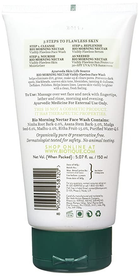 Biotique Advanced Ayurveda Bio Morning Nectar Visibly Flawless Face Wash | Grocsy