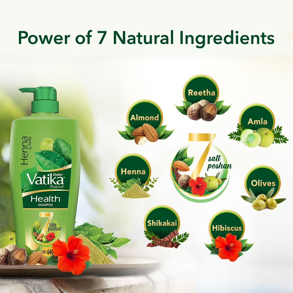 Dabur Vatika Health Shampoo For Smooth, Shiny & Nourished Hair, Repairs Hair damage, Controls Frizz, For All Hair Types | Grocsy