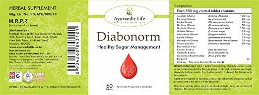 Ayurvedic Life Diabonorm Healthy Sugar Management Tablets | Grocsy