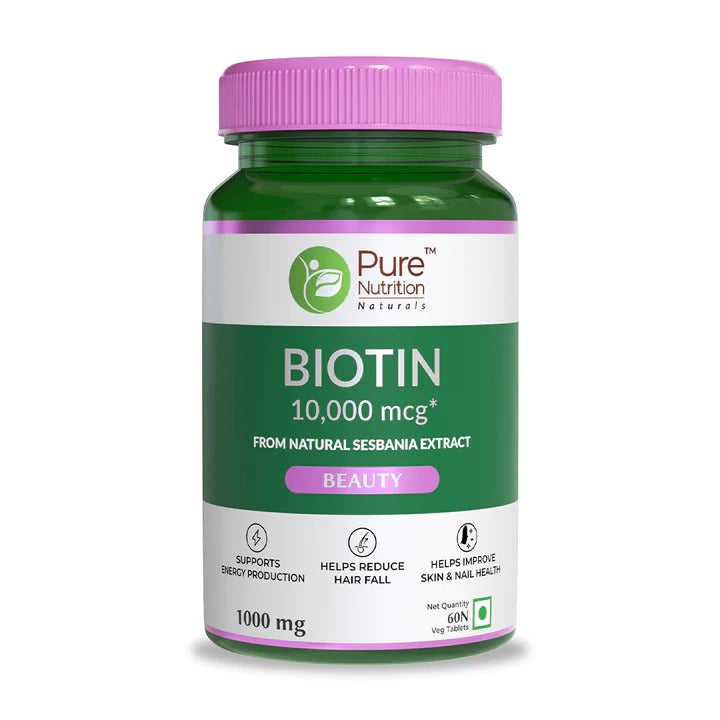 Pure Nutrition Biotin 10,000mcg from Natural Sesbania Extract Veg Tablets | Grocsy