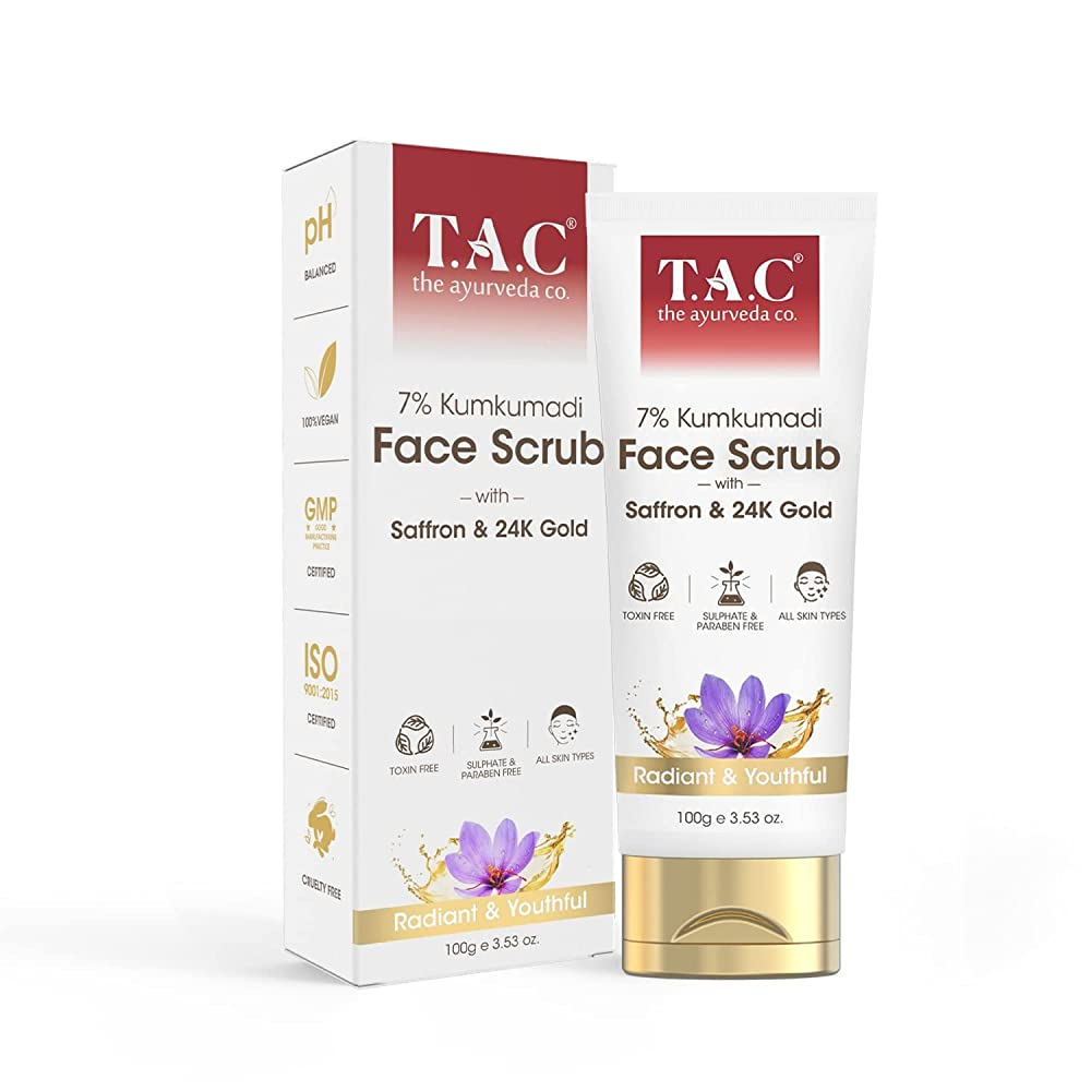 TAC - The Ayurveda Co. 7% Kumkumadi Face Scrub with Saffron & 24k Gold | Grocsy