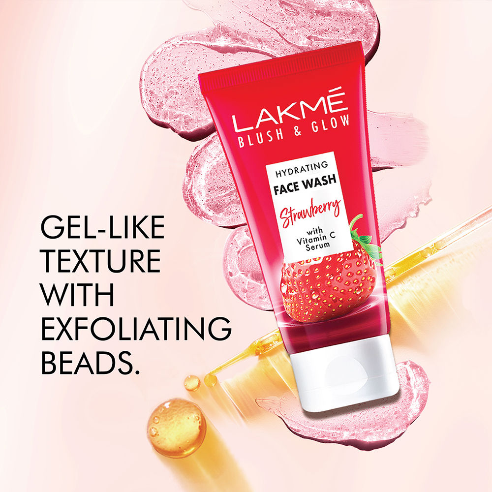 Lakme Blush & Glow Strawberry Freshness Gel Face Wash With Vitamin C Serum | Grocsy