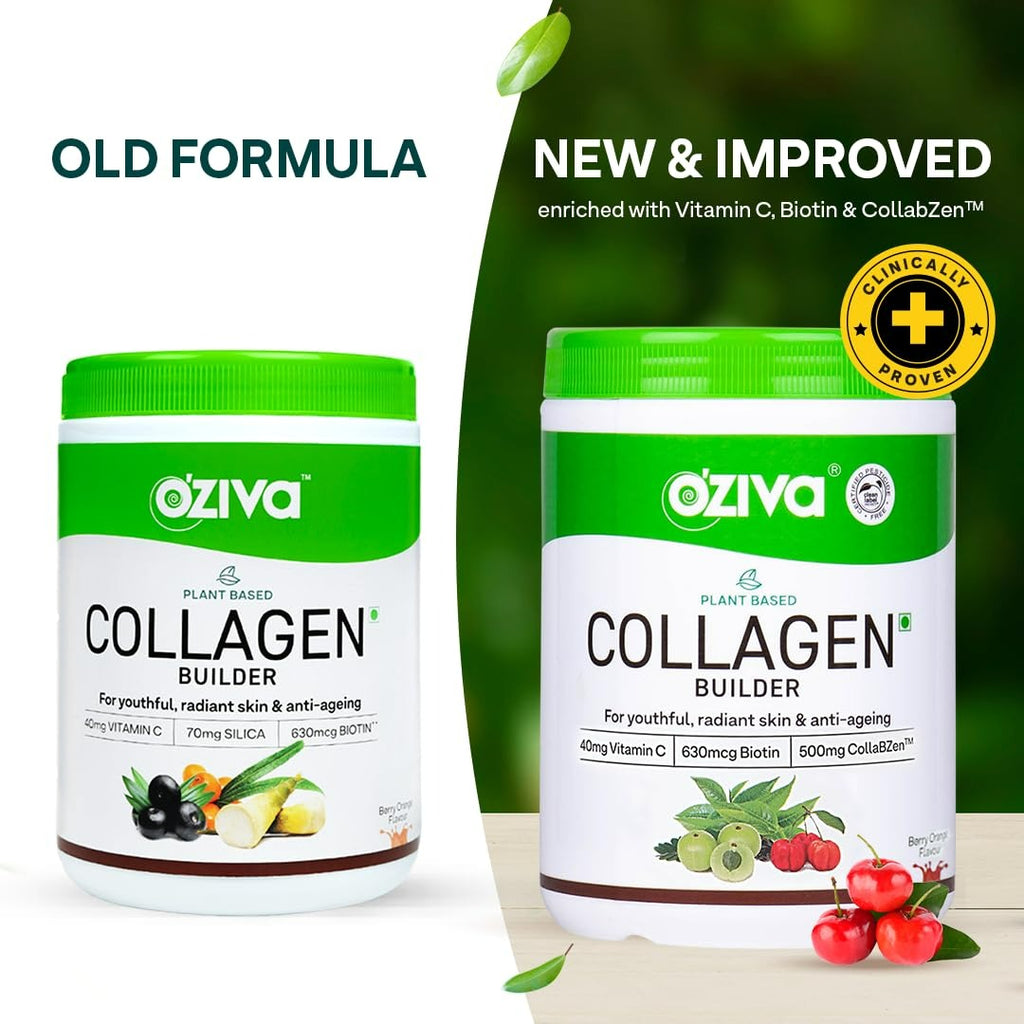 OZiva Vegan Collagen Builder with Biotin & Vitamin C For Brighter & Youthful Skin | Collagen Supplement For Women & Men | Plant Based Collagen Powder | Grocsy