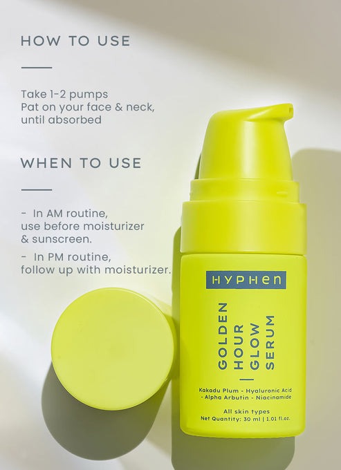 Hyphen By Kriti Sanon Golden Hour Glow Serum With Niacinamide, Alpha Arbutin, Hyaluronic Acid & Kakadu Plum, For Men & Women | Grocsy