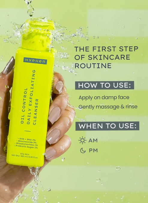 Hyphen By Kriti Sanon Oil Control Daily Cleanser, 2% AHA + BHA Salicylic Acid Face Wash, Deep Cleanses & Removes Dirt, For Men & Women | Grocsy