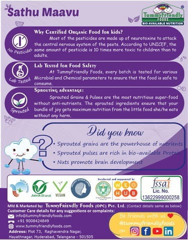 TummyFriendly Foods Organic Sprouted Sathu Maavu Porridge Mix ,Made of Sprouted Ragi, Whole Grains, Pulses & Nuts | Grocsy