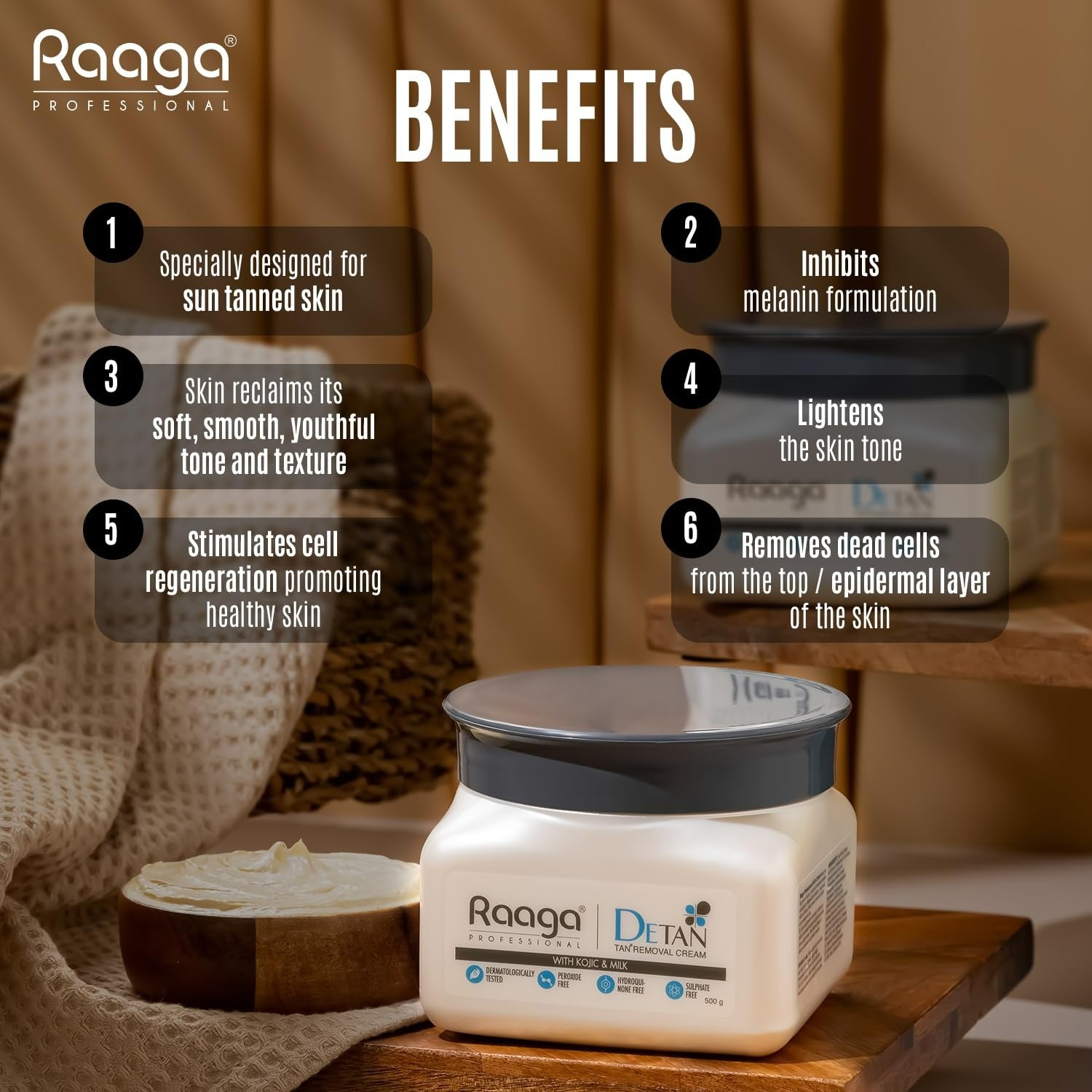 Raaga Professional De Tan Removal Cream With Kojic & Milk | Grocsy