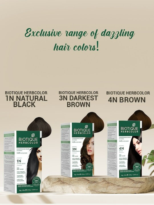 Biotique Herbcolor 3N Darkest Brown 50Gm + 110Ml | Grocsy