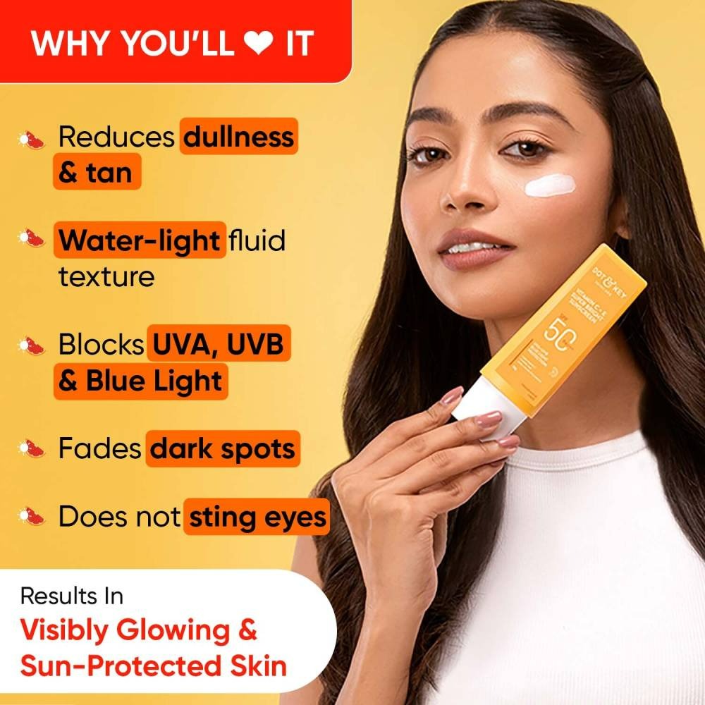 Dot & Key Vitamin C + E Face Sunscreen SPF 50 PA+++ For Glowing Skin, 100% No White Cast | Grocsy