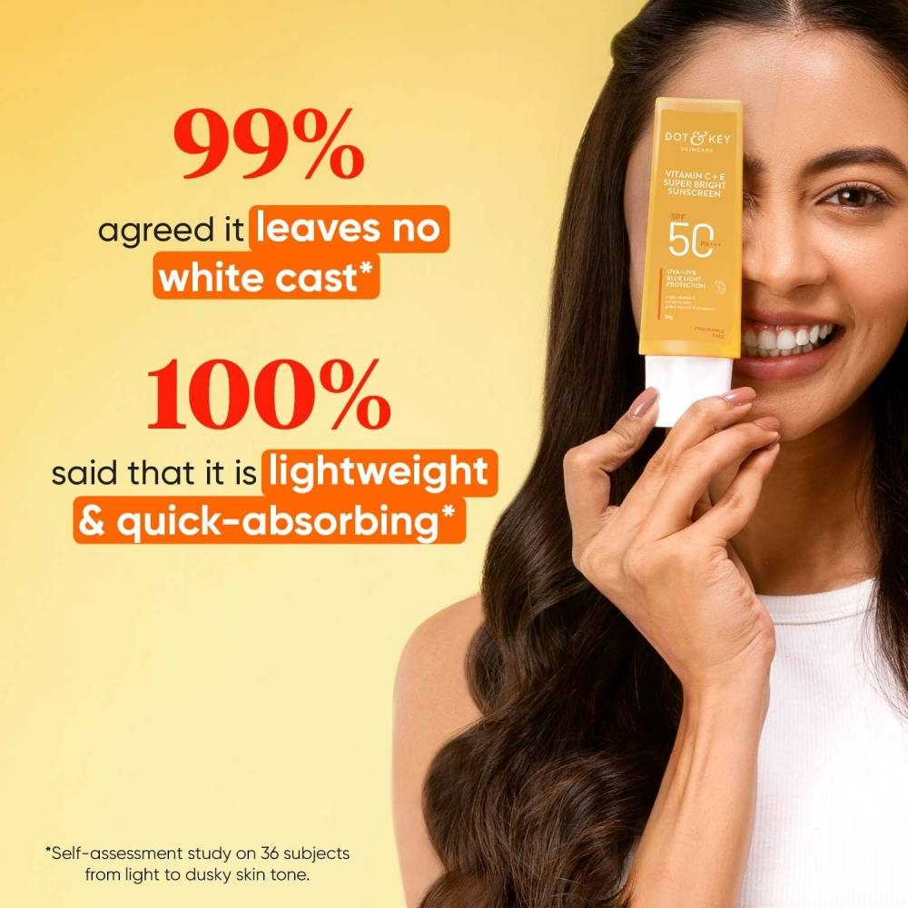 Dot & Key Vitamin C + E Face Sunscreen SPF 50 PA+++ For Glowing Skin, 100% No White Cast | Grocsy