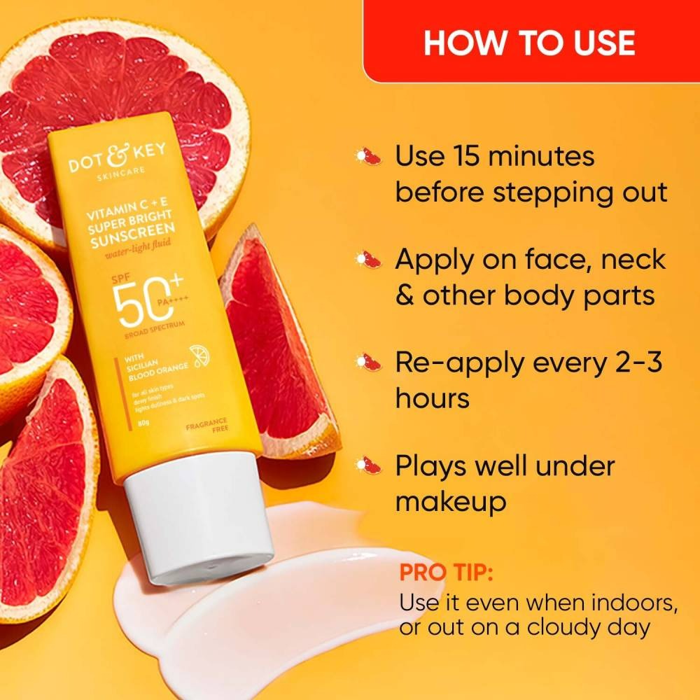 Dot & Key Vitamin C + E Face Sunscreen SPF 50 PA+++ For Glowing Skin, 100% No White Cast | Grocsy