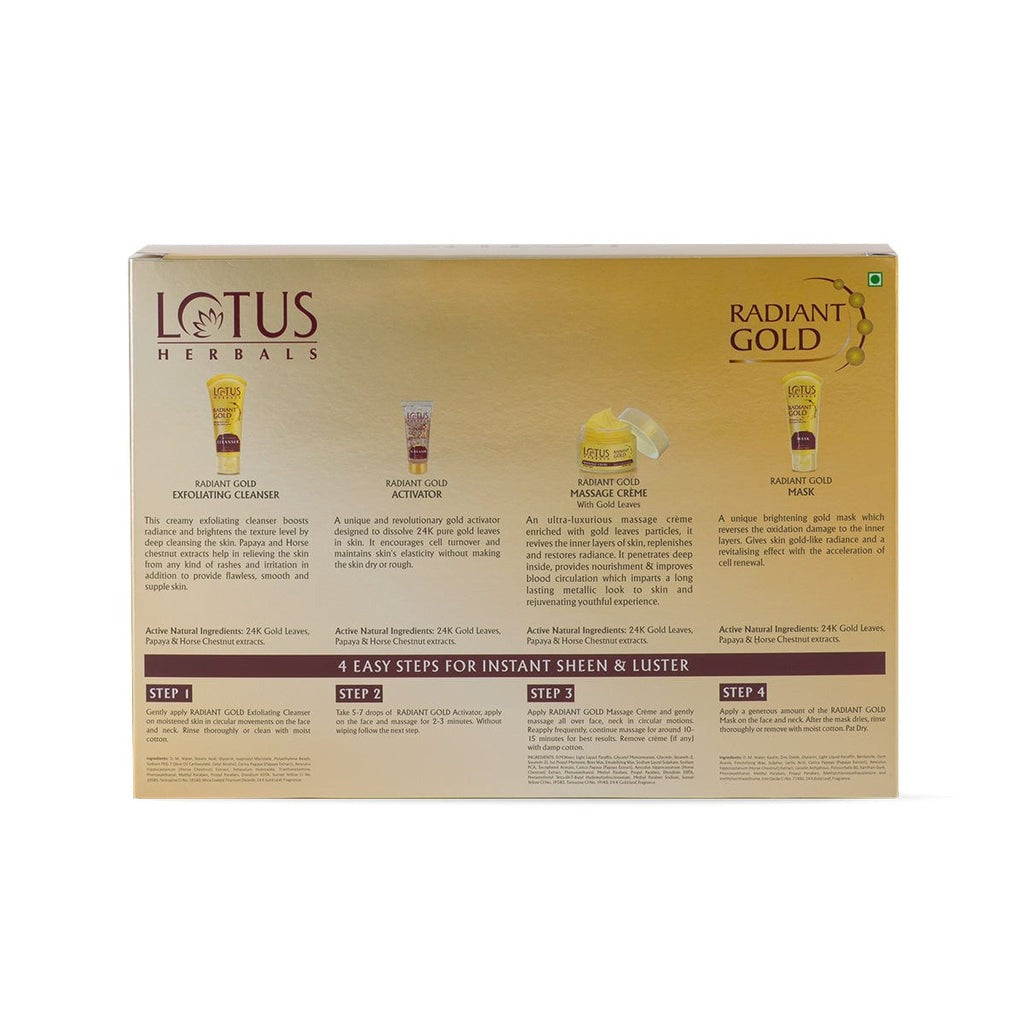 Lotus Herbals Radiant Gold Cellular Glow Facial Kit For All Skin Types | Grocsy