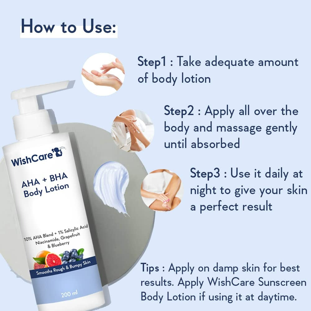 WishCare 10% AHA + 1% BHA Body Lotion for Smooths Rough & Bumpy Skin | Grocsy